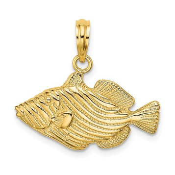 14K Yellow Gold 2-D & Engraved Striped Fish Charm Pendant - (A91-355)