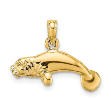 14K Yellow Gold 3-D Polished Swimming Manatee Charm Pendant - (A92-422) 14K Yellow Gold 3-D Polished Swimming Manatee Charm Pendant - (A92-422)