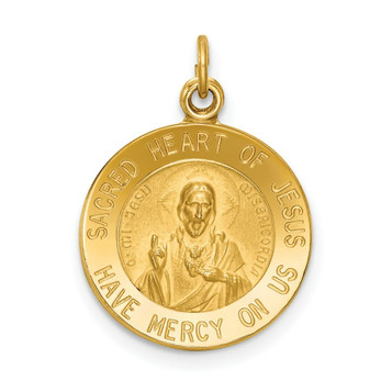14K Yellow Gold Sacred Heart of Jesus Medal Charm - (A98-627) 14K Yellow Gold Sacred Heart of Jesus Medal Charm - (A98-627)