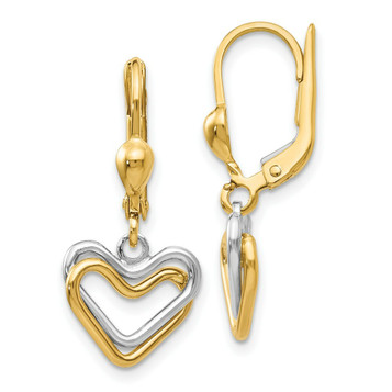 14K Two-tone Gold Heart Leverback Dangle Earrings - (B36-800)
