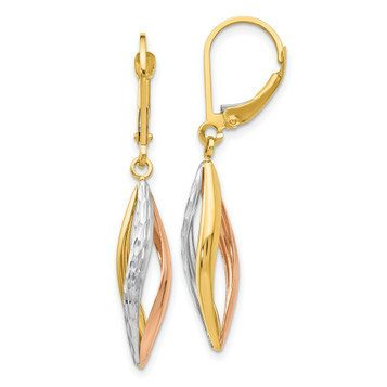 14K Yellow Gold & Rhodium and Rose Gold Diamond-cut Leverback Earrings - (B42-300)