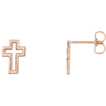 14K Rose Gold Open Cross Earrings - (B44-822) 14K Rose Gold Open Cross Earrings - (B44-822)