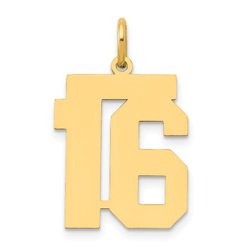 14k Yellow Gold Medium Polished Number 16 Charm Pendant - (A86-530)