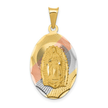 14K Yellow Gold Two-tone & Diamond-cut Lady of Guadalupe Oval Pendant - (A86-999) 14K Yellow Gold Two-tone & Diamond-cut Lady of Guadalupe Oval Pendant - (A86-999)