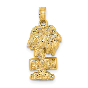 14K Yellow Gold 2-D Myrtle Beach On Palm Tree Charm Pendant - (A91-553)