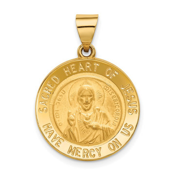14K Yellow Gold Sacred Heart of Jesus Medal Round Pendant - (A97-934) 14K Yellow Gold Sacred Heart of Jesus Medal Round Pendant - (A97-934)