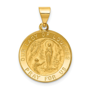 14K Yellow Gold Polished and Satin Our Lady of Lourdes Medal Pendant 19mm width - (B11-113) 14K Yellow Gold Polished and Satin Our Lady of Lourdes Medal Pendant 19mm width - (B11-113)
