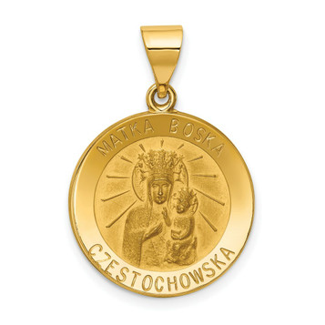 14K Yellow Gold Polished and Satin Matka Boska Czestochowska Reversible Medal Pendant 19mm width - (B11-134) 14K Yellow Gold Polished and Satin Matka Boska Czestochowska Reversible Medal Pendant 19mm width - (B11-134)