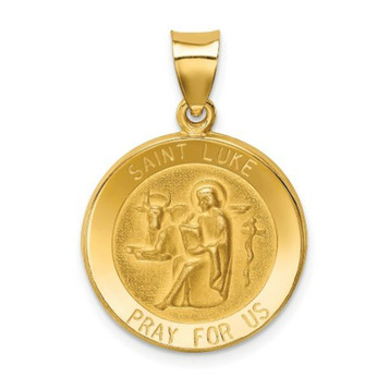 14K Yellow Gold Polished and Satin St. Luke Medal Pendant 19mm width - (B11-149) 14K Yellow Gold Polished and Satin St. Luke Medal Pendant 19mm width - (B11-149)
