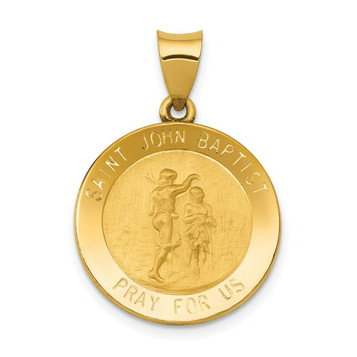 14K Yellow Gold Polished and Satin St. John Baptist Medal Pendant 19mm width - (B11-171) 14K Yellow Gold Polished and Satin St. John Baptist Medal Pendant 19mm width - (B11-171)