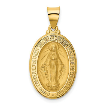 14K Yellow Gold Polished and Satin Miraculous Medal Pendant 15mm width - (B11-193) 14K Yellow Gold Polished and Satin Miraculous Medal Pendant 15mm width - (B11-193)