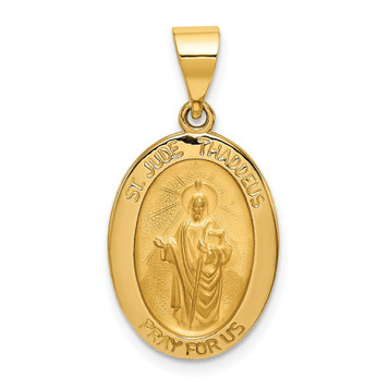 14K Yellow Gold Polished and Satin St. Jude Thaddeus Medal Pendant 14mm width - (B11-200) 14K Yellow Gold Polished and Satin St. Jude Thaddeus Medal Pendant 14mm width - (B11-200)