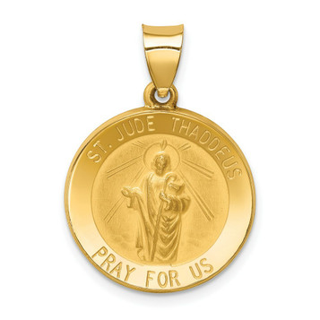 14K Yellow Gold Polished and Satin St. Jude Thaddeus Medal Pendant 19mm width - (B11-222) 14K Yellow Gold Polished and Satin St. Jude Thaddeus Medal Pendant 19mm width - (B11-222)
