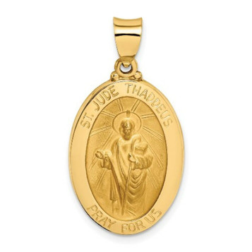 14K Yellow Gold Polished and Satin St. Jude Thaddeus Medal Pendant 16mm width - (B11-280) 14K Yellow Gold Polished and Satin St. Jude Thaddeus Medal Pendant 16mm width - (B11-280)