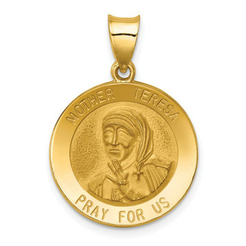 14K Yellow Gold Polished and Satin Mother Teresa Medal Pendant 19mm width - (B11-286)