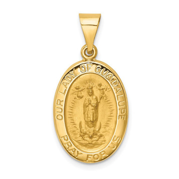 14K Yellow Gold Polished and Satin Our Lady of Guadalupe Medal Pendant 13mm width - (B11-293) 14K Yellow Gold Polished and Satin Our Lady of Guadalupe Medal Pendant 13mm width - (B11-293)