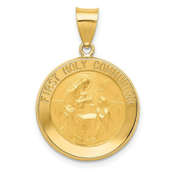 14K Yellow Gold Polished and Satin First Holy Communion Medal Pendant 18mm width - (B11-353) 14K Yellow Gold Polished and Satin First Holy Communion Medal Pendant 18mm width - (B11-353)
