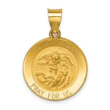 14K Yellow Gold Polished and Satin St. Michael Medal Pendant 18mm width - (B11-402) 14K Yellow Gold Polished and Satin St. Michael Medal Pendant 18mm width - (B11-402)