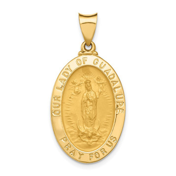 14K Yellow Gold Polished and Satin Our Lady of Guadalupe Medal Pendant 16mm width - (B11-424) 14K Yellow Gold Polished and Satin Our Lady of Guadalupe Medal Pendant 16mm width - (B11-424)