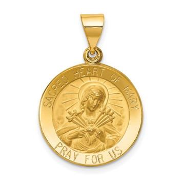 14K Yellow Gold Polished and Satin Sacred Heart of Mary Medal Pendant 19mm width - (B11-456) 14K Yellow Gold Polished and Satin Sacred Heart of Mary Medal Pendant 19mm width - (B11-456)
