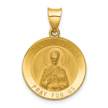 14K Yellow Gold Polished and Satin St. Nicholas Medal Pendant 19mm width - (B11-478) 14K Yellow Gold Polished and Satin St. Nicholas Medal Pendant 19mm width - (B11-478)