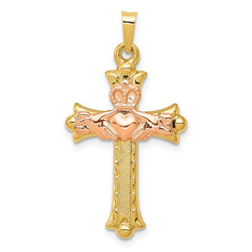 14K Two-tone Gold Claddagh Cross Pendant 34mm length - (B11-515) 14K Two-tone Gold Claddagh Cross Pendant 34mm length - (B11-515)