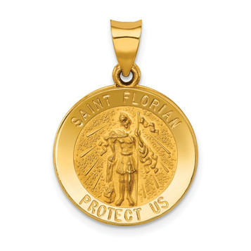 14K Yellow Gold Polished and Satin St. Florian Medal Pendant 18mm width - (B11-534) 14K Yellow Gold Polished and Satin St. Florian Medal Pendant 18mm width - (B11-534)