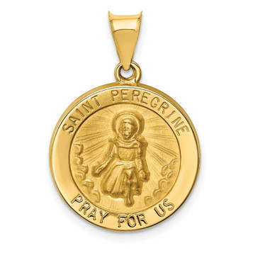 14K Yellow Gold Polished and Satin St. Peregrine Medal Pendant 19mm width - (B11-551) 14K Yellow Gold Polished and Satin St. Peregrine Medal Pendant 19mm width - (B11-551)
