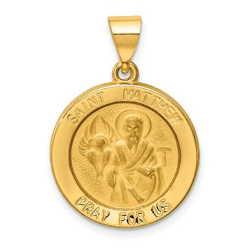 14K Yellow Gold Polished and Satin St. Matthew Medal Pendant 19mm width - (B11-620) 14K Yellow Gold Polished and Satin St. Matthew Medal Pendant 19mm width - (B11-620)