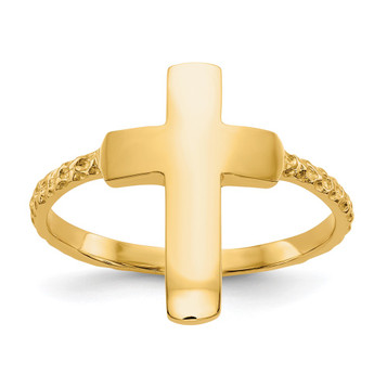 14K Yellow Gold Polished Textured Cross Ring - Size 7 - (B31-932)
