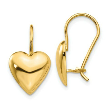 14K Yellow Gold Polished 11.5mm Puffed Heart Kidney Wire Earrings - (B36-860) 14K Yellow Gold Polished 11.5mm Puffed Heart Kidney Wire Earrings - (B36-860)