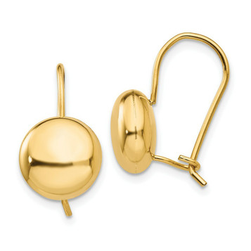 14K Yellow Gold Polished 10.5mm Button Kidney Wire Earrings - (B44-249) 14K Yellow Gold Polished 10.5mm Button Kidney Wire Earrings - (B44-249)