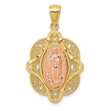14K Two-tone Gold Rose Virgin Mary Pendant - (A83-584) 14K Two-tone Gold Rose Virgin Mary Pendant - (A83-584)