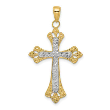 14K Yellow Gold Two-tone Textured Cross Pendant - (A85-192) 14K Yellow Gold Two-tone Textured Cross Pendant - (A85-192)