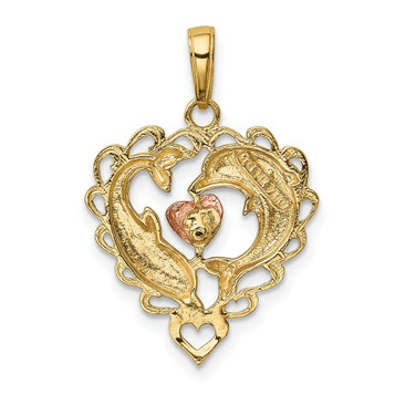 14K Two-tone Gold & Rhodium Dolphins In Heart Pendant - (A85-421) 14K Two-tone Gold & Rhodium Dolphins In Heart Pendant - (A85-421)