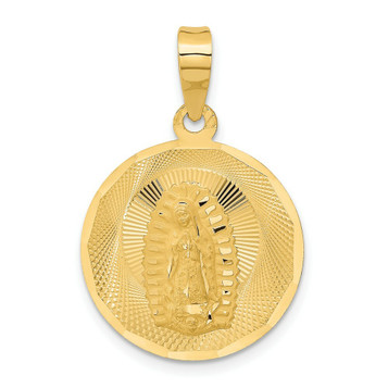 14K Yellow Gold Polished & Diamond-cut Lady of Guadalupe Circle Pendant - (A85-788) 14K Yellow Gold Polished & Diamond-cut Lady of Guadalupe Circle Pendant - (A85-788)