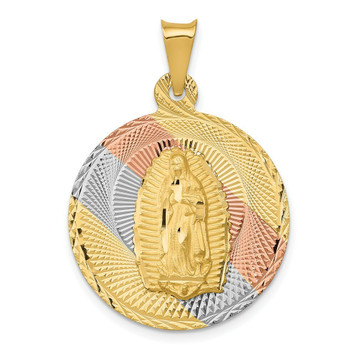 14K Yellow Gold Two-tone & Diamond-cut Lady of Guadalupe Circle Pendant - (A85-799) 14K Yellow Gold Two-tone & Diamond-cut Lady of Guadalupe Circle Pendant - (A85-799)