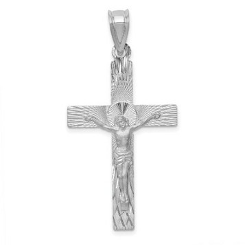 Crucifix Pendant with Textured Ray Pattern Cross - 14k White Gold - (A85-974) Crucifix Pendant with Textured Ray Pattern Cross - 14k White Gold - (A85-974)