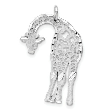 14K White Gold Solid Satin Diamond-cut Flat-Backed Giraffe Charm - (A86-782)