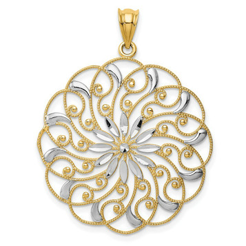 14K Yellow Gold & Rhodium Diamond-cut Fancy Swirl Pendant - (A87-272) 14K Yellow Gold & Rhodium Diamond-cut Fancy Swirl Pendant - (A87-272)