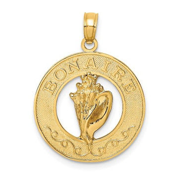 14K Yellow Gold Bonaire On Round Frame With Conch Shell Charm Pendant - (A91-506) 14K Yellow Gold Bonaire On Round Frame With Conch Shell Charm Pendant - (A91-506)