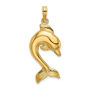 14K Yellow Gold 2-D Polished Dolphin Jumping Charm Pendant - (A92-385) 14K Yellow Gold 2-D Polished Dolphin Jumping Charm Pendant - (A92-385)