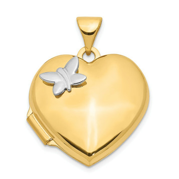 14K Two-tone Gold 18mm Heart with Butterfly Locket - (A99-205)