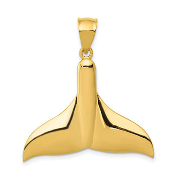 14K Yellow Gold Solid Polished Large Whale Tail Pendant - (A83-316)