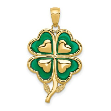 14K Yellow Gold 4-Leaf Clover Pendant with Green Acrylic Tips - (A85-351)