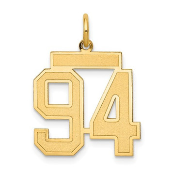 14k Yellow Gold Medium Satin Number 94 Charm Pendant - (A87-823)