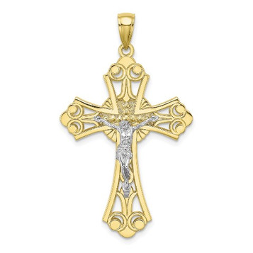 10K Two-tone Gold Cutout Crucifix Charm Pendant - (A88-840) 10K Two-tone Gold Cutout Crucifix Charm Pendant - (A88-840)