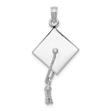 14K White Gold 3-D Graduation Cap With Moveable Tassle Charm Pendant - (A90-231) 14K White Gold 3-D Graduation Cap With Moveable Tassle Charm Pendant - (A90-231)