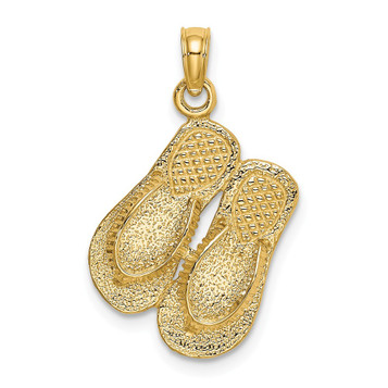 14K Yellow Gold Large Textured Strap Double Flip-Flop Charm Pendant - (A92-728) 14K Yellow Gold Large Textured Strap Double Flip-Flop Charm Pendant - (A92-728)