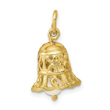 14K Yellow Gold Wedding Bell with Freshwater Cultured Pearl Charm Pendant - (A98-539) 14K Yellow Gold Wedding Bell with Freshwater Cultured Pearl Charm Pendant - (A98-539)